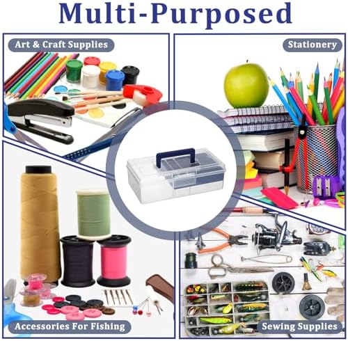 JUXYES Plastic Carry Storage Box with Removable Dividers, Clear Art Craft Supply Storage Bin Sewing Box with Handle Lid,