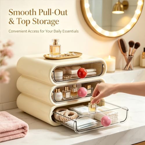 3-Tier Makeup Organizer with Clear Drawers for Vanity Desk