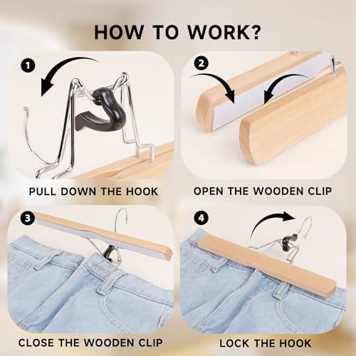 Wooden Non Slip Pants Hangers with Soft Felt Lining, 12-Pack, 12"