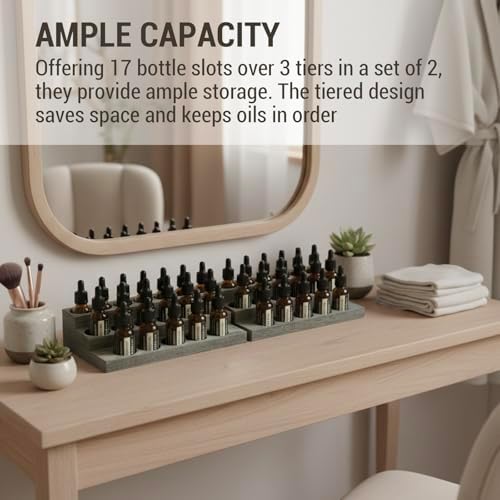 MyGift Set of 2 Gray Wood 3 Tier Essential Oil Display Stands