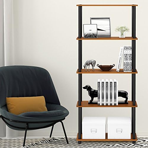 Furinno TURN-N-TUBE Storage Shelves, 5-Tier Book Shelf, Corner Shelf, Toolless Open Shelves, for Organization and Storag