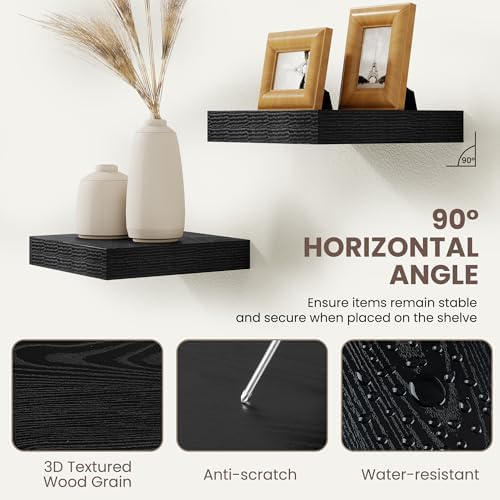 Acovy Floating Shelves for Wall 9 Inch,9.3" Deep Square Floating Shelf Set of 3,Wall Shelves Hanging Shelf with Invisibl