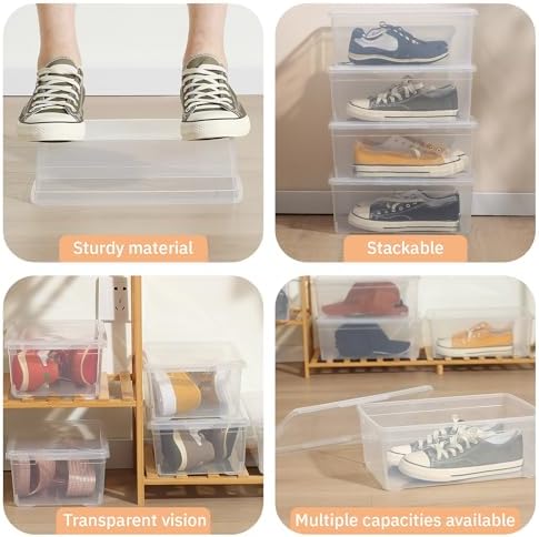 Clear Storage Bins with Lids Shoe Boxes 12 Packs Plastic Storage Containers
