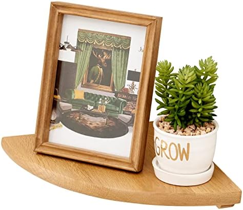 Oak Corner Shelf 14 inches Natural Wood Floating Corner Shelves Round End Wall Mounted Display Shelf Corner Plant Stand 