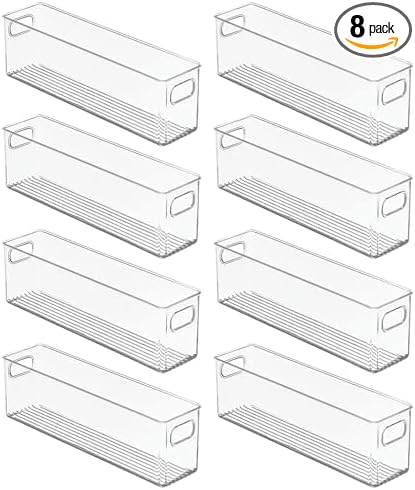 mDesign Plastic Bathroom Storage Container Bins w/ Handles - Closet, Cabinet, Vanity, Cupboard Shelf Organization, Hair Tools Accessory Organizer - Ligne Collection; Clear, ‎5x3.75x16 (Pack of 8)