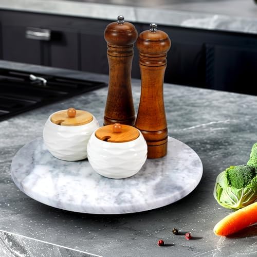 12" Mable Lazy Susan, 100% Natural Marble Round Tray with Silent Rotating, Kitchen Turntable Storage Turner Revolving Ca