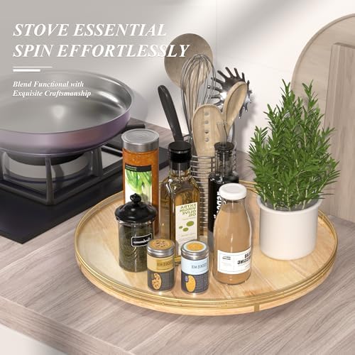 AMH 21-Inch Extra Large Lazy Susan with Oak Base and Gold Iron Rail