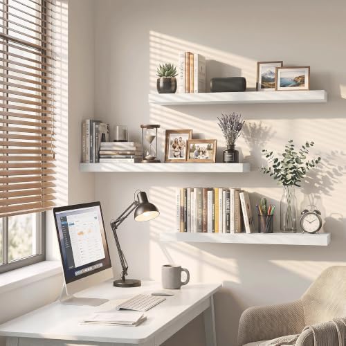 Floating Shelves 30 Inch, Wall Mounted Wood Shelf Set of 3, 8" Deep Shelf