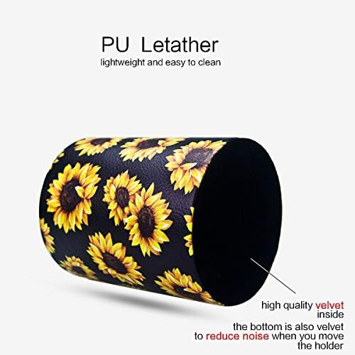 Sunflower Pen Cup, Premium PU Leather Pencil Holder, Women Makeup Brush Holder, Ideal Desk Organizer Gift for Office/Classroom/Home
