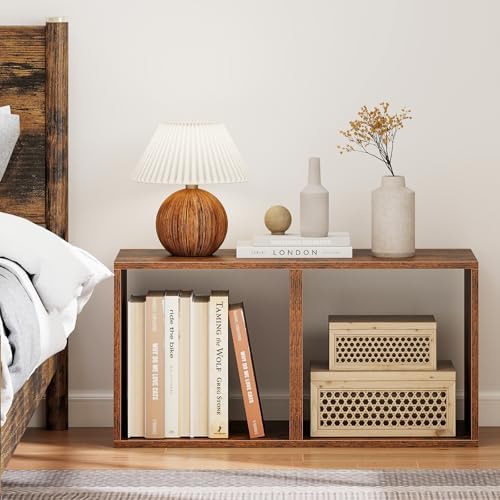 LOKO Stackable 2 Cube Storage Organizer, 2-Tier Bookshelf (1, Rustic Brown)