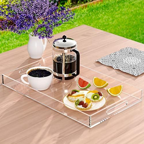 NIUBEE Acrylic Serving Tray 12x20 Inches -Spill Proof- Clear Decorative Tray Organiser for Ottoman Coffee Table Countert