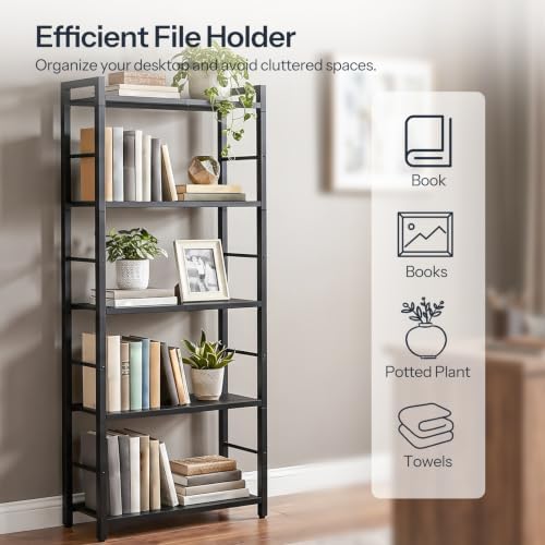 HOOBRO 5-Tier Bookshelf, Standing Tall Bookcase, Vertical Storage Shelf