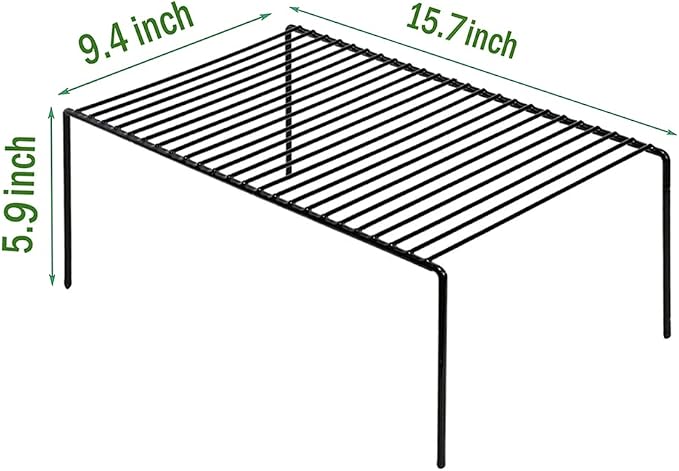 Redrubbit 6 Pack Large (15.7 x 9.4 Inch) Cabinet Storage Shelf Rack, Rustproof Kitchen Counter and Cabinet Shelf, Storage Rack Organizer for Kitchen, Fridge, Bathroom, Black