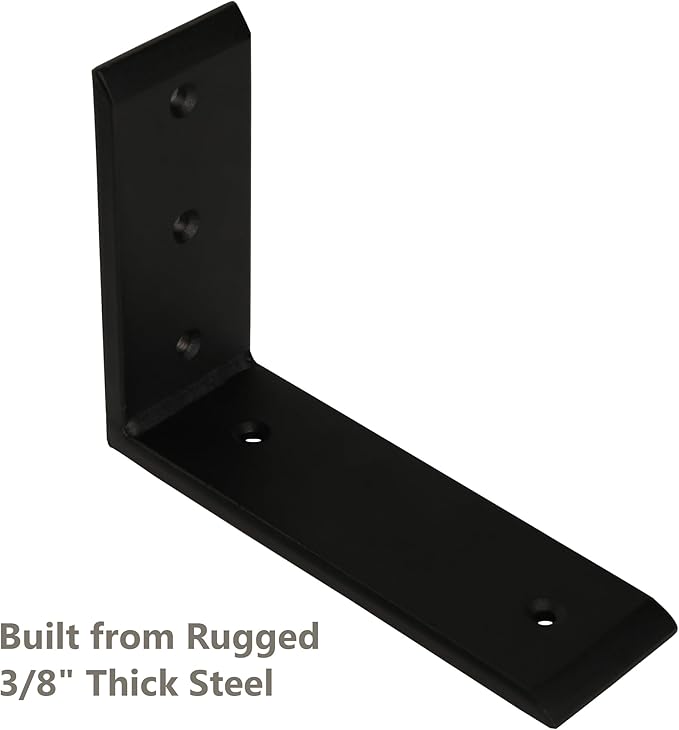 NEODROP 6-Pack 12 Inch Countertop Support Brackets, Heavy Duty L Brackets for Quartz/Wood/Laminate/Granite Countertops | 3/8" Thick Metal Steel | Frosted Black Powder Coated