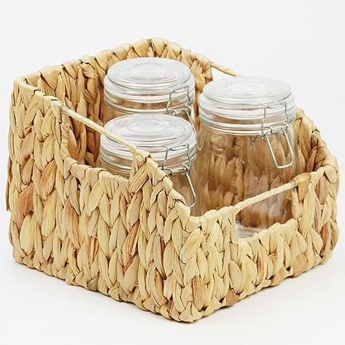 Casaphoria Square Irregular Hyacinth Storage Baskets Natural Hand Woven Water Hyacinth Basket Durable Rectangular Basket