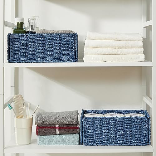 Vagusicc Wicker Storage Basket, Set of 2 Hand-Woven Paper Rope Wicker Basket, Small Storage Baskets for Organizing Toile