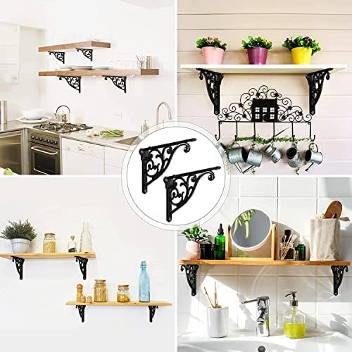 Shelf Brackets 6 Inch 4 Pack Heavy Duty Black Wall Bracket Victorian Kitchen Decorative Rack Shelves, Shelf Bracket Avai