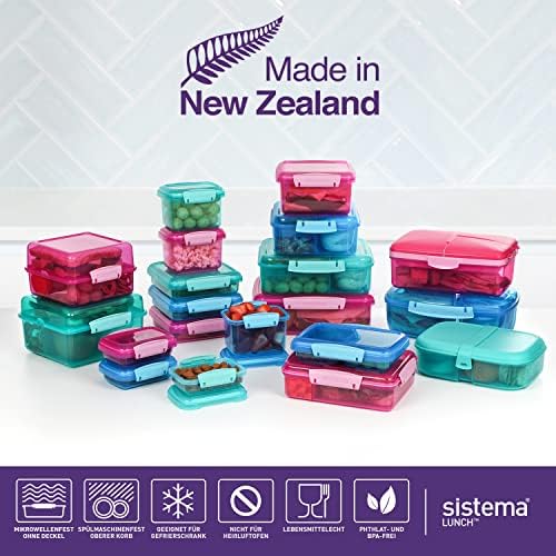 Sistema 3-Piece Sandwhich Containers for Lunch Boxes and Meal Prep, Dishwasher Safe, 1.9-Cup, Blue/Green/Pink
