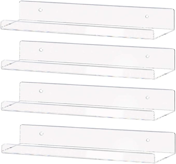 Weiai Clear Acrylic Shelves 15" Floating Wall Mount Ledge Display Bookshelf 4Pack