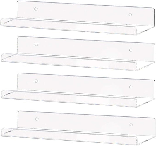 Weiai Clear Acrylic Shelves 15" Floating Wall Mount Ledge Display Bookshelf 4Pack