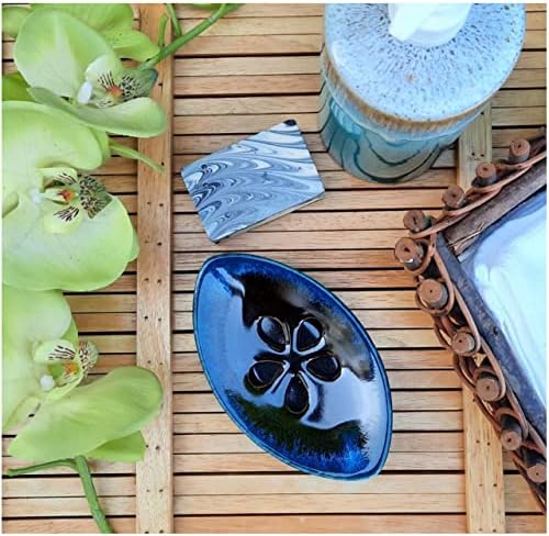 Ceramic Soap Dish with Self Draining Tray for Bar Soap, Bathroom, Kitchen (Black)
