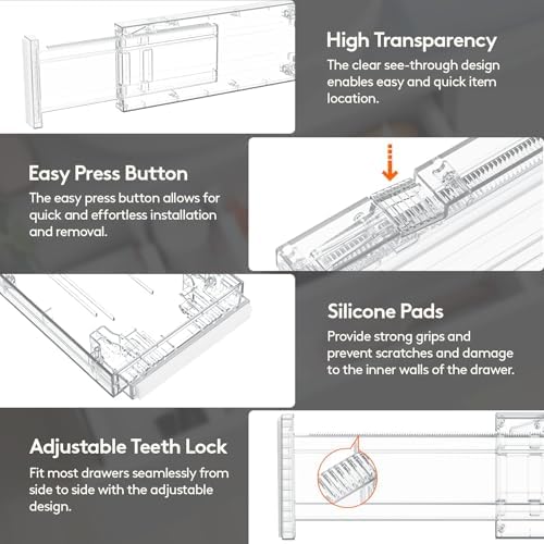 Lifewit 4" High Upgrade Drawer Divider, Adjustable Drawer Organizer Clothes
