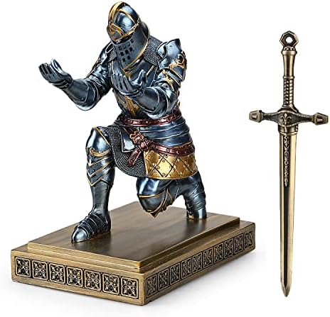 King's Guard Knight Pen Holder with a Letter Opener Desk Organizers Blue