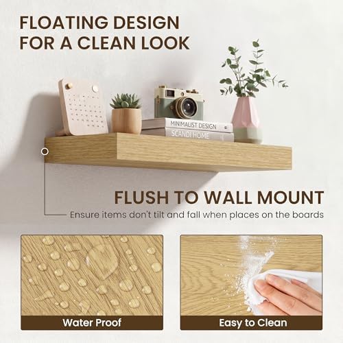 Axeman 16 Inch Floating Shelves for Wall, 2 Packs, Invisible Brackets, Oak