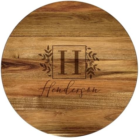 Engraved Name and Initial Personalized Lazy Susan, 16" Rotating Tray Brown