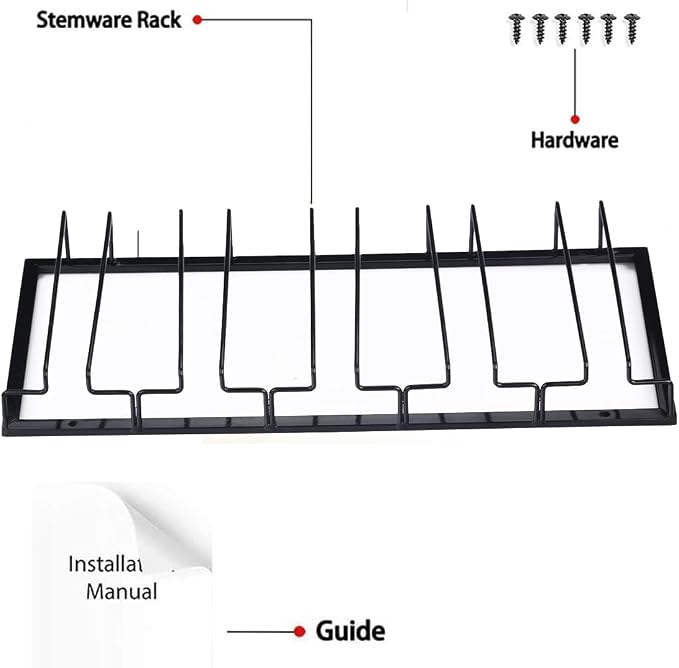 FOMANSH Wine Glass Rack - Under Cabinet Stemware Wine Glass Holder Glasses Storage Hanger 2 Pack Metal Organizer for Bar Kitchen 5 Rows Black