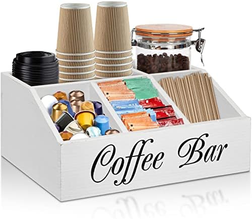 ugiftt Coffee Station Organizer for Counter, Wood Coffee Pods Holder Storage Basket, Tea Condiment Storage Organizer, Ru