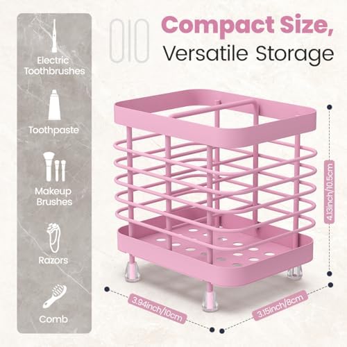 Luxspire Toothbrush Holders for Bathroom, Stainless Steel, 2 Slots, Pink