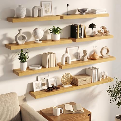 FLYJOE 30 Inch Floating Shelves for Wall Set of 2, 6.5" D Wood Grain Bathroom Shelves with Invisible Brackets, Easy Inst