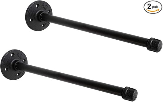 1/2" Industrial Black Iron Pipe Shelf Brackets, Rustic Wall Mounted DIY Shelving Bracket Hanging Custom Pipe Brackets for Floating Shelves (8 Inch, Piece, 2.0)