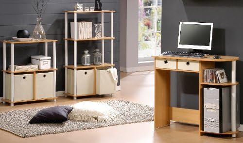 Furinno GO GREEN Storage Shelf, 4-Tier Storage Rack with Bins, Book Shelf, Display Rack, with Storage Bins, for Organiza