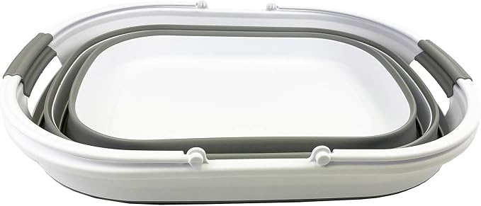 SAMMART 38L (10 Gallons) Collapsible Plastic Laundry Basket - Foldable Storage Container/Organizer - Portable Washing Tub - Space Saving Laundry Hamper (White/Grey)