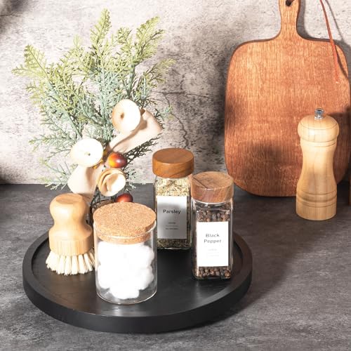 Wood Lazy Susan Organizer Kitchen Turntable for Cabinet Farmhouse Bathroom Decor Round Decorative Tray for Vanity, Count