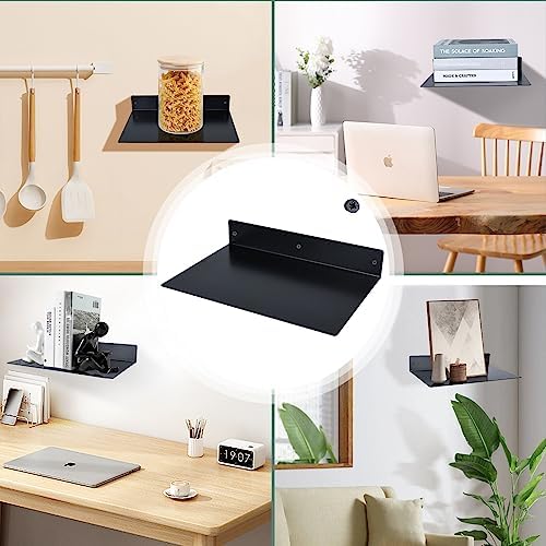 RealPlus Metal Floating Shelf Wall Mounted (12 inch x 8 inch) Heavy Duty Industrial Modern Steel Display Shelves, Black 