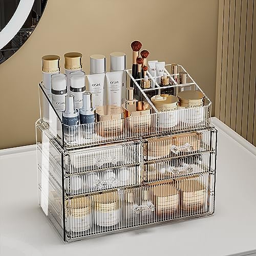 ZHIAI Stackable Organizer, Acrylic Cosmetic Organizer for Dresser, Vanity, Kitchen Cabinet, Bathroom, Under Sink, Home O