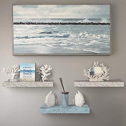 Sorbus 16 Inch Wood Floating Shelves for Wall (3 Pack, Blue/Rustic)