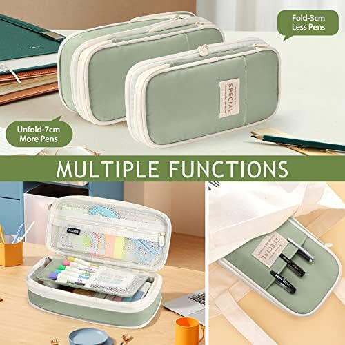 KPX Big Capacity Pencil Pen Case Bag with Zipper Office College School Storage Large Capacity Bag Pouch Holder Box Organizer Colorful (Light Green)