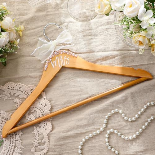 Yuntau Bride Hanger for Wedding Dress Wooden Mrs Hanger,Wood Color,Mrs