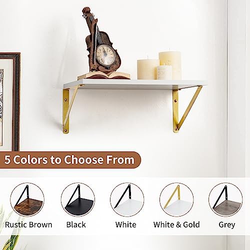 Axeman Deep Floating Shelves for Wall, 12 Inch Deep White and Gold Shelves Set of 2, 16W x 12D White Wood Wall Shelves w