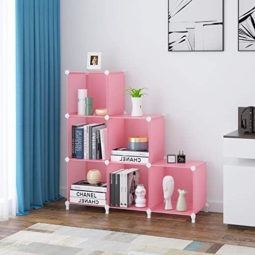 HOMIDEC 6-Cube Storage Shelf, Storage Bookcase Bookshelf with Metal Hammer, Storage Cubes Organizer Cabinet for Kids, Cl