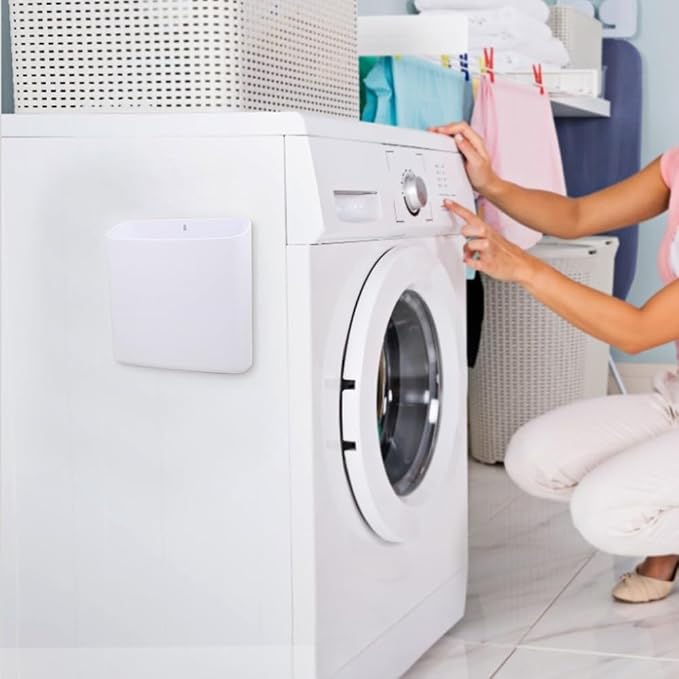 Picowe Magnetic Laundry Storage, Large Lint Holder Bin, Space-Saving Trash Container Hanging on Dryer, Washer or Wall Mount (Gray White)