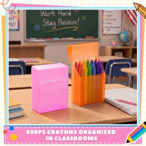 Clabby 2 Pcs Clear Plastic Crayon Boxes Hold 24 Count, Pink,Orange