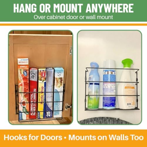 Evelots Kitchen Wrap & Food Bag Organizer Basket, Wall or Cabinet Door Mount, 2-Pack - Black