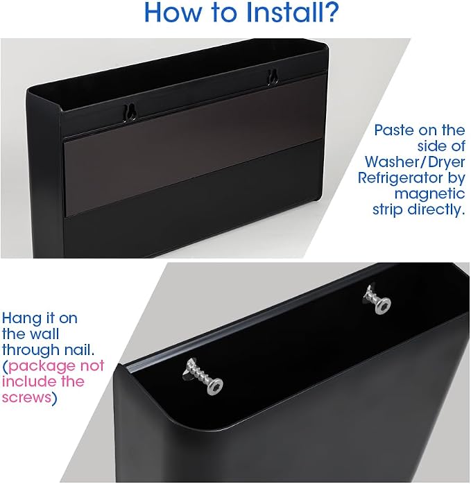 Picowe 3 PCS Magnetic Laundry Storage, Magnetic Storage Box for Laundry Room, Kitchen, Bathroom, Office, Space-Saving Trash Container Hanging on Dryer, Washer or Wall Mount Trash Bin (Black)