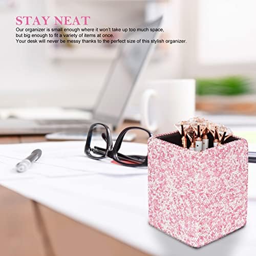 Crystal Pencil Pen Pot Holder Box Bling Rhinestone Pen Organizer Holder Cosmetic Pencil Container Comb Brushes Personalized (Square Pink)