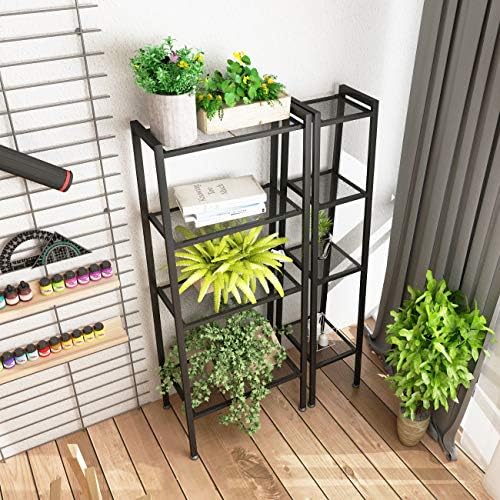 soges Industrial Ladder Shelf Bookcase 4-Tier Bookshelf Storage Rack Shelves Free Standing Metal Display Shelf Plant Flo